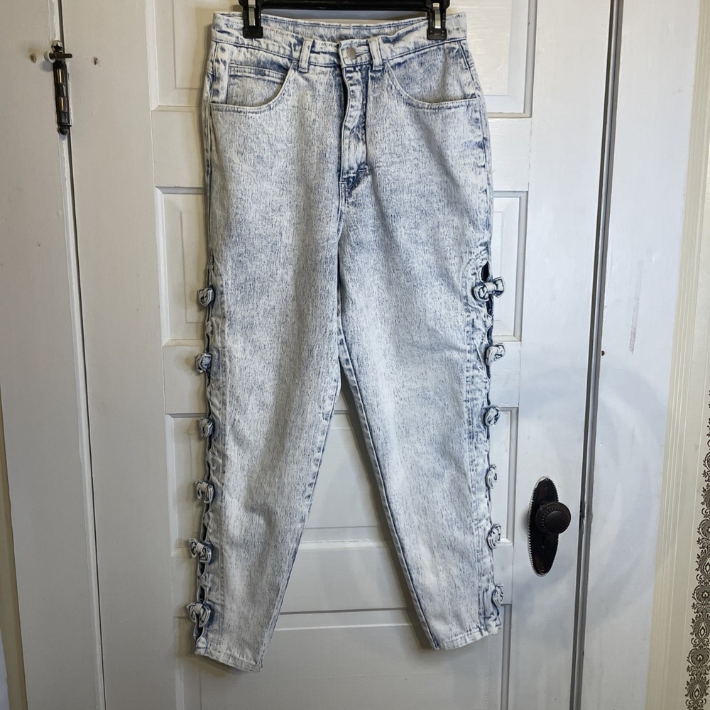 Stefano Light Acid Wash Mom Jeans 16 Pants Side Bows 80s 90s Coquette Nostalgia